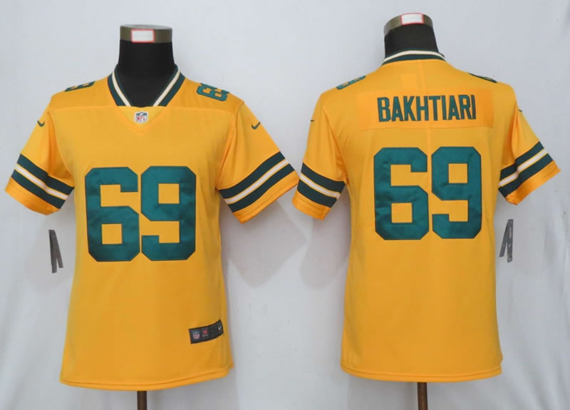 Women Nike Green Bay Packers 69 Bakhtiari Vapor Untouchable Nike Gold Inverted Limited Jersey